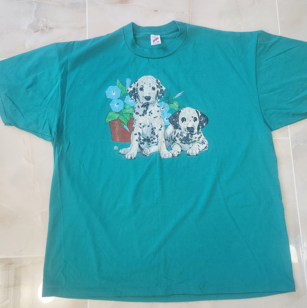 Plus Sized Jerzees Teal Dog Duo T-Shirt
